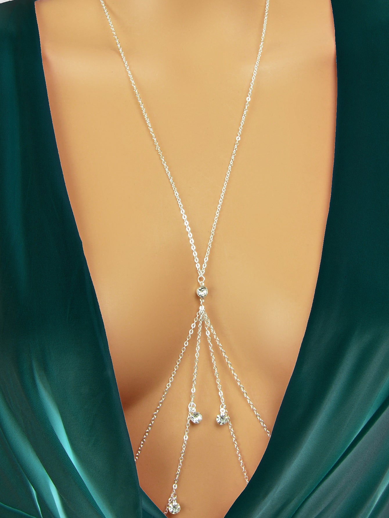 Boho Rhinestone Charm Chest Chain Gold Silver Body Chain Bra Nightclub Jewellery-0