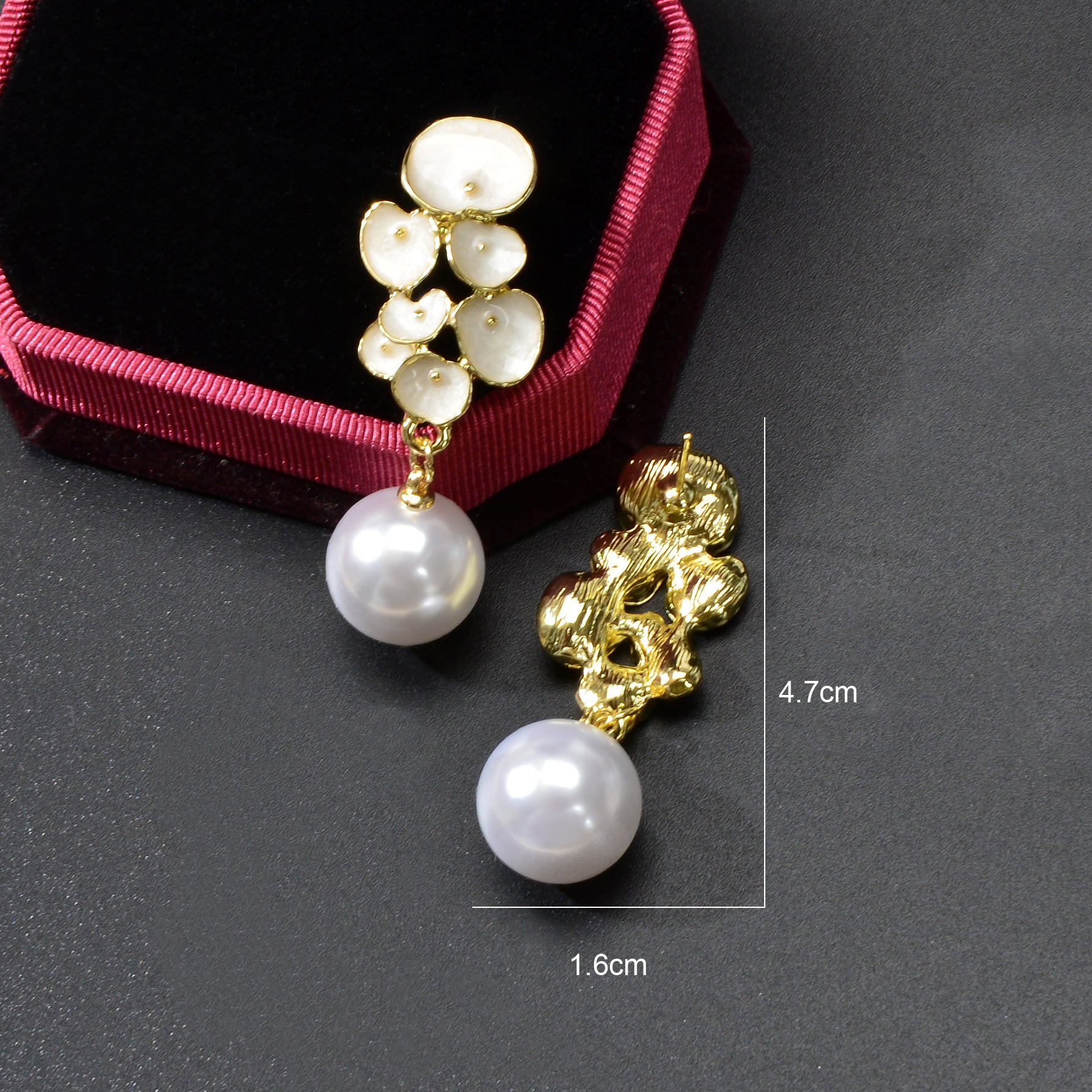 Elegant Imitation Pearl Decor White Enamel Flower Dangle Earrings Party Jewelry-3