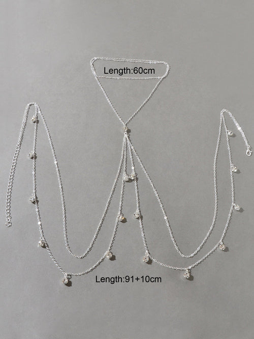 Boho Rhinestone Charm Chest Chain Gold Silver Body Chain Bra Nightclub Jewellery-1