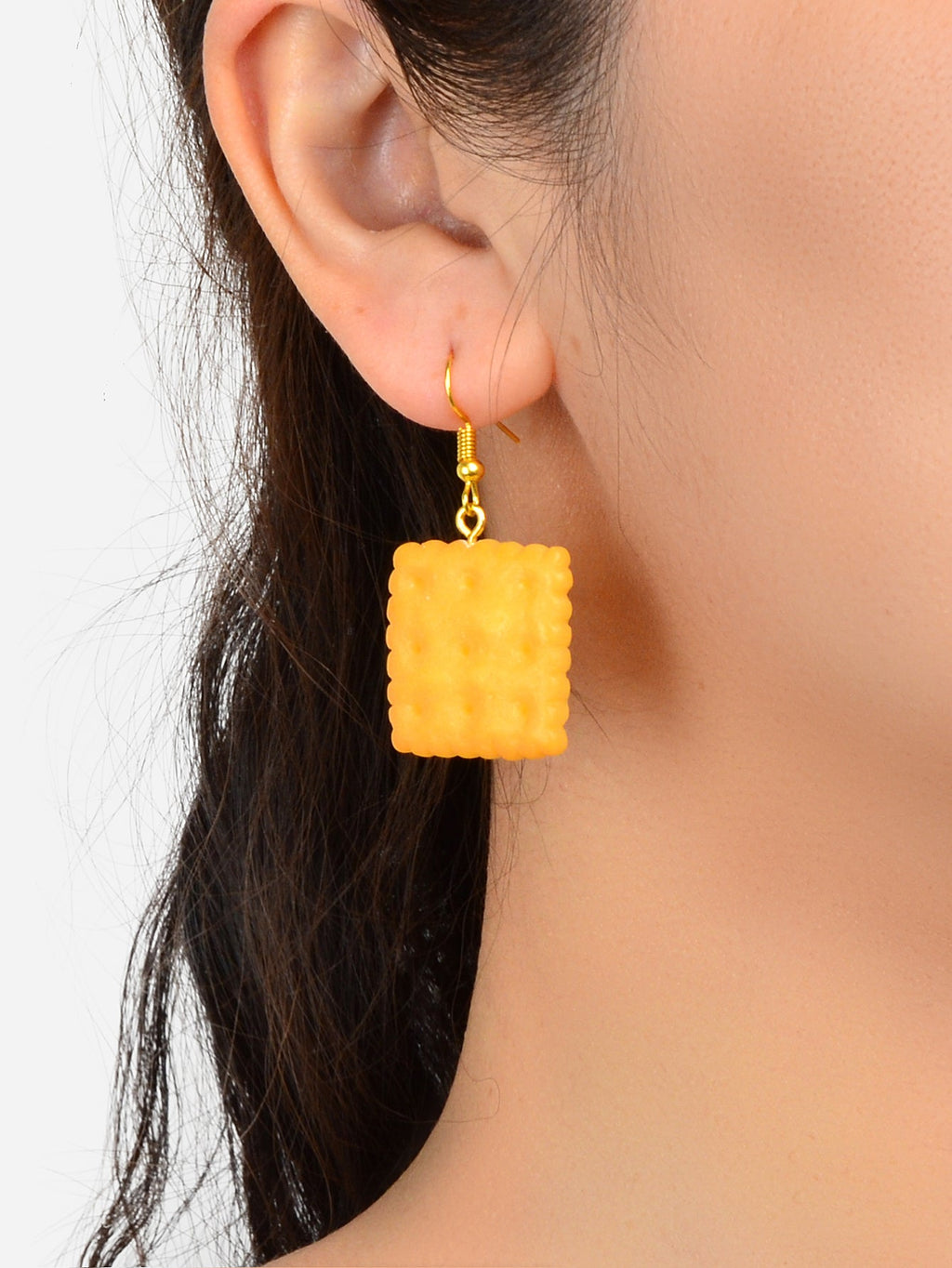 Orange Resin Biscuit Dangle Hook Bikkie Earrings Girl Cute Funny Food Jewellery-1