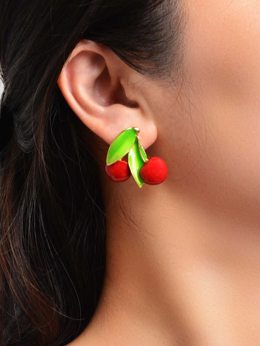Exquisite Green Leaf Red Cherry Cute Stud Earrings Ladies Fruit Jewellery Gift-1