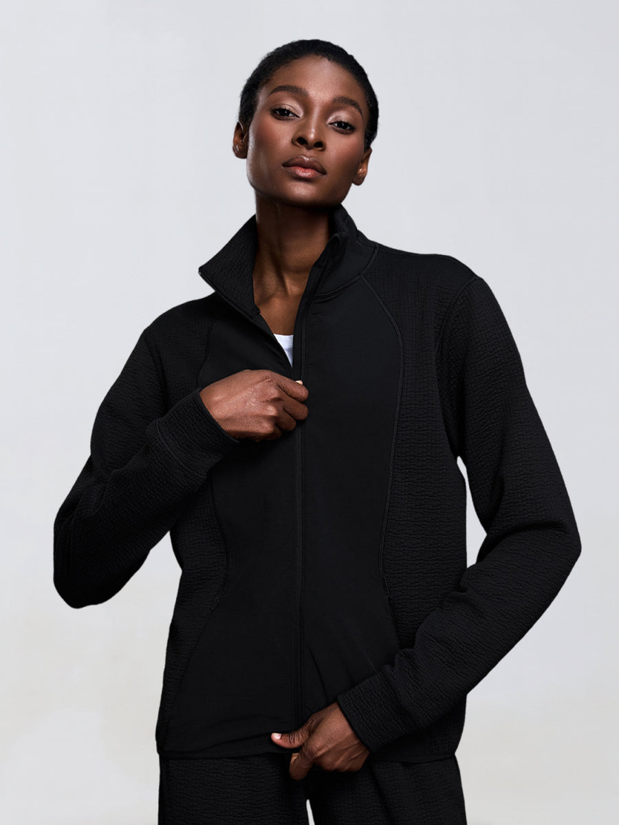Waffle Stand-Neck Zip Jacket-1