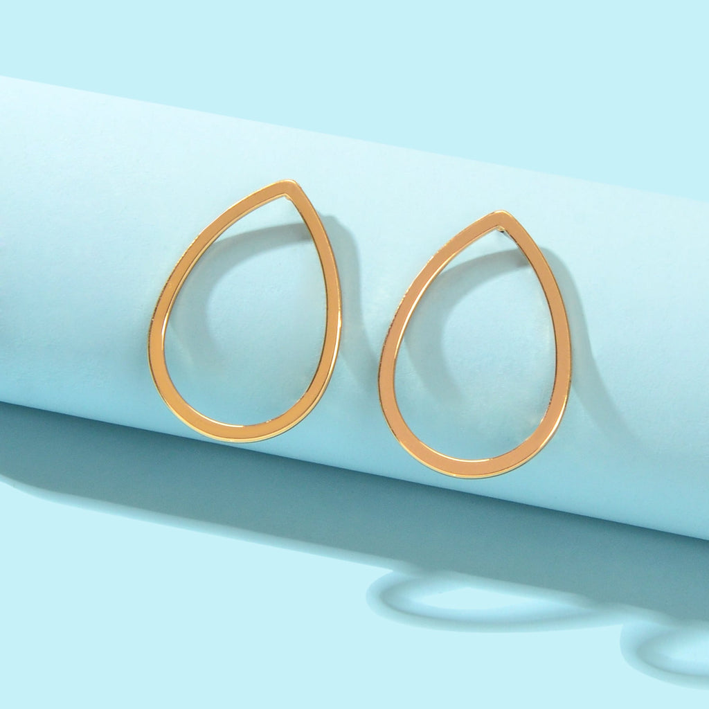 Minimalist Ladies Jewellery Gold Hollow Metal Pierced Water Drop Stud Earrings-1