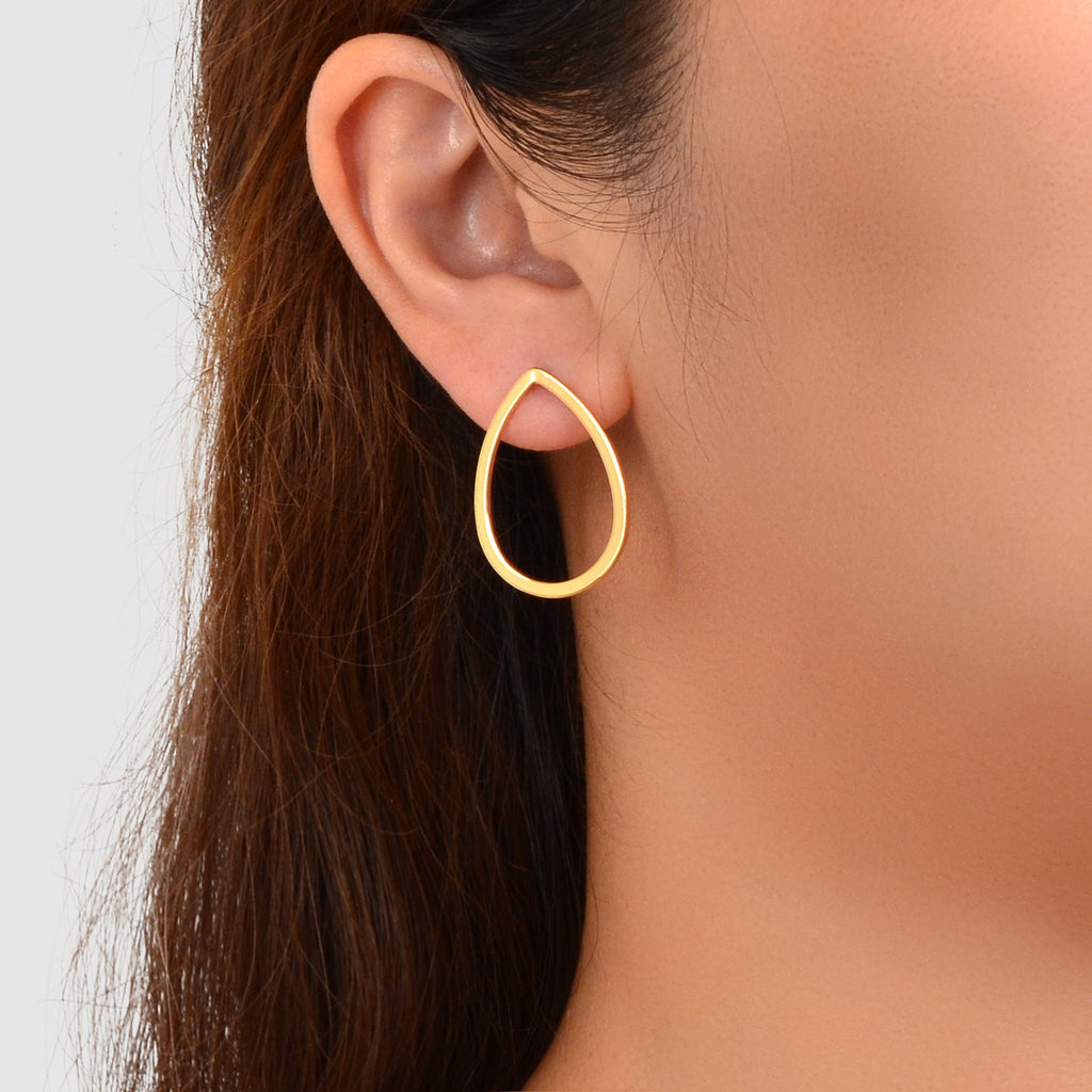 Minimalist Ladies Jewellery Gold Hollow Metal Pierced Water Drop Stud Earrings-0