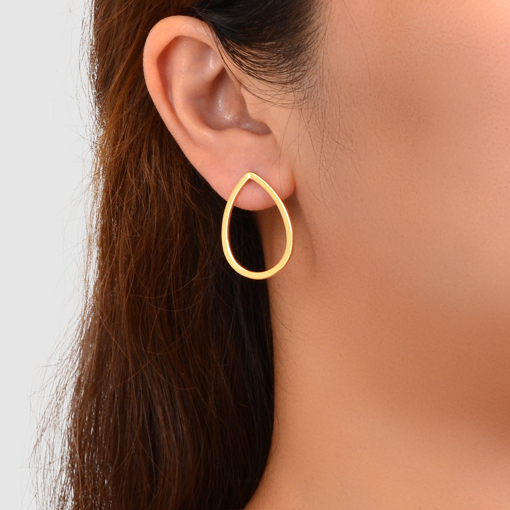 Minimalist Ladies Jewellery Gold Hollow Metal Pierced Water Drop Stud Earrings-0