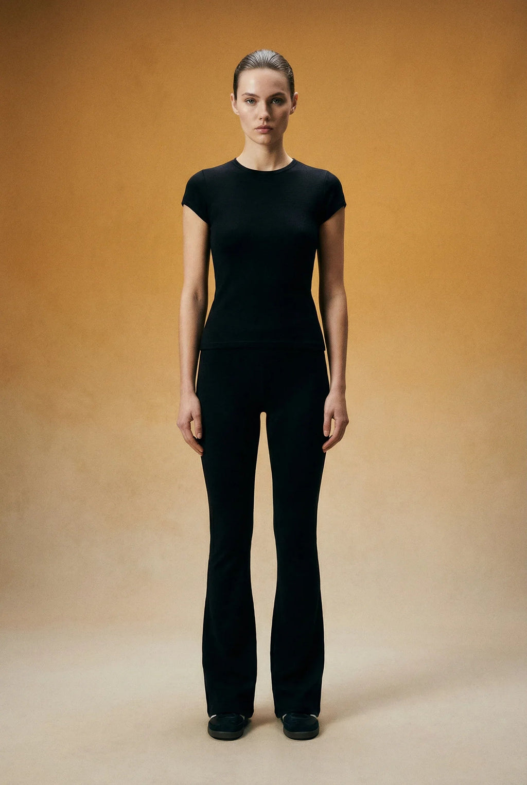Merino Wool Flared Pants - Black-1