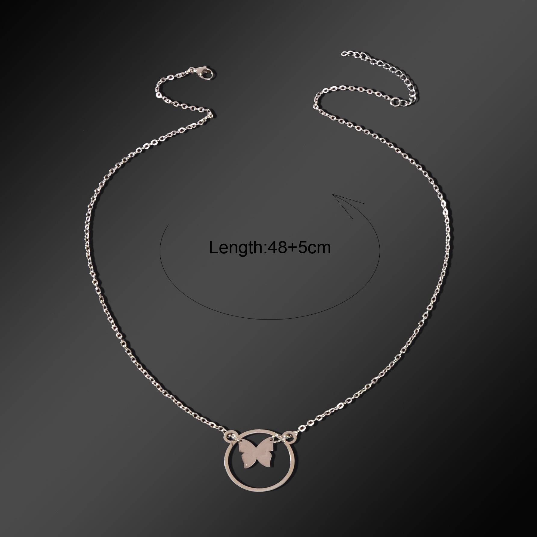 Dainty Party Gift Jewelry Silvery Chain Butterfly Circle Pendant Necklace for Women-3