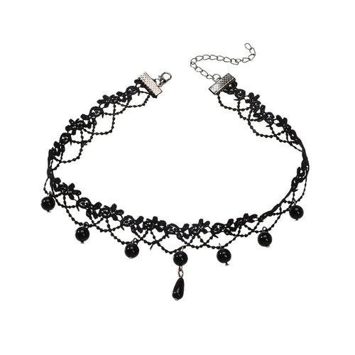 Black Lace Choker Water Drop Gothic Necklace Punk Collar Halloween Jewellery-1