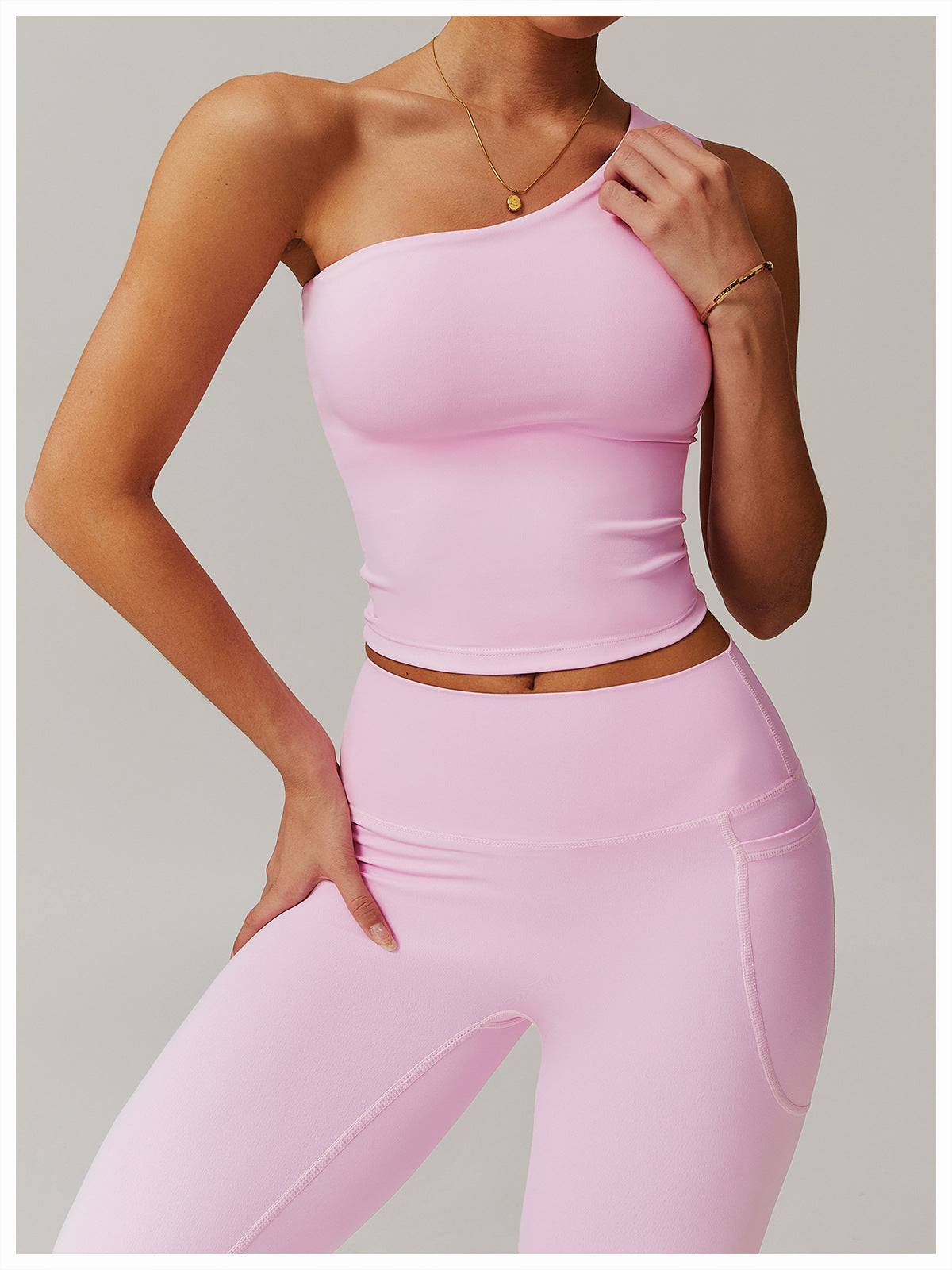 One-Shoulder Cinched Yoga Tank-0