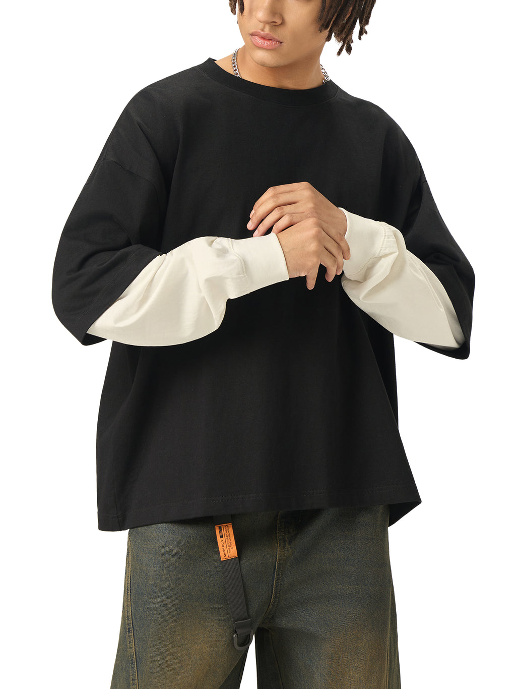 Vedoy Collective,Layered Contrast Sleeve ,100% Cotton,Layered