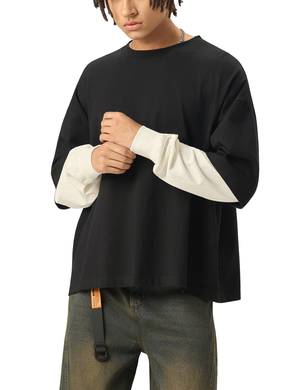 Vedoy Collective,Layered Contrast Sleeve ,100% Cotton,Layered