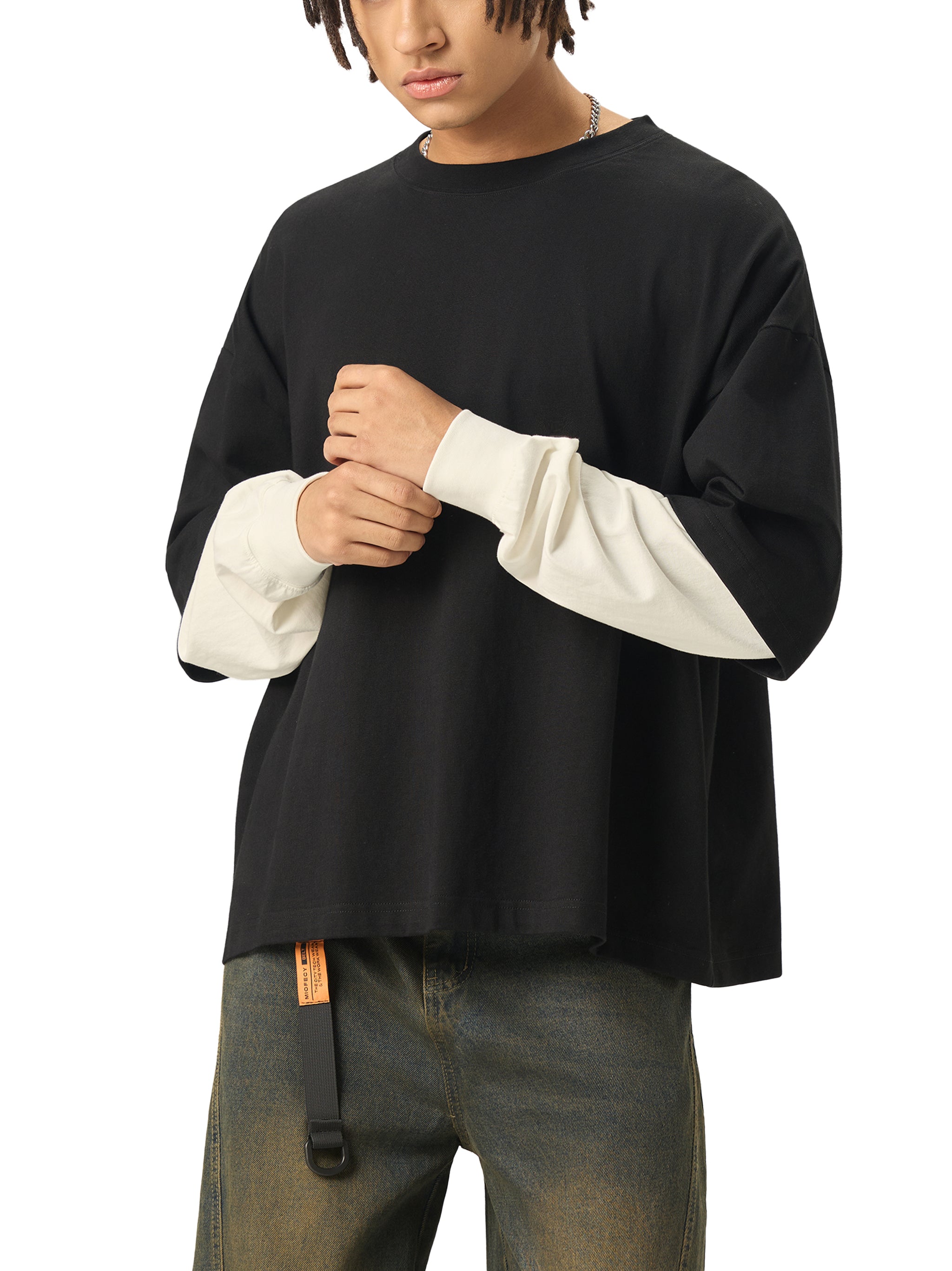 Vedoy Collective,Layered Contrast Sleeve ,100% Cotton,Layered