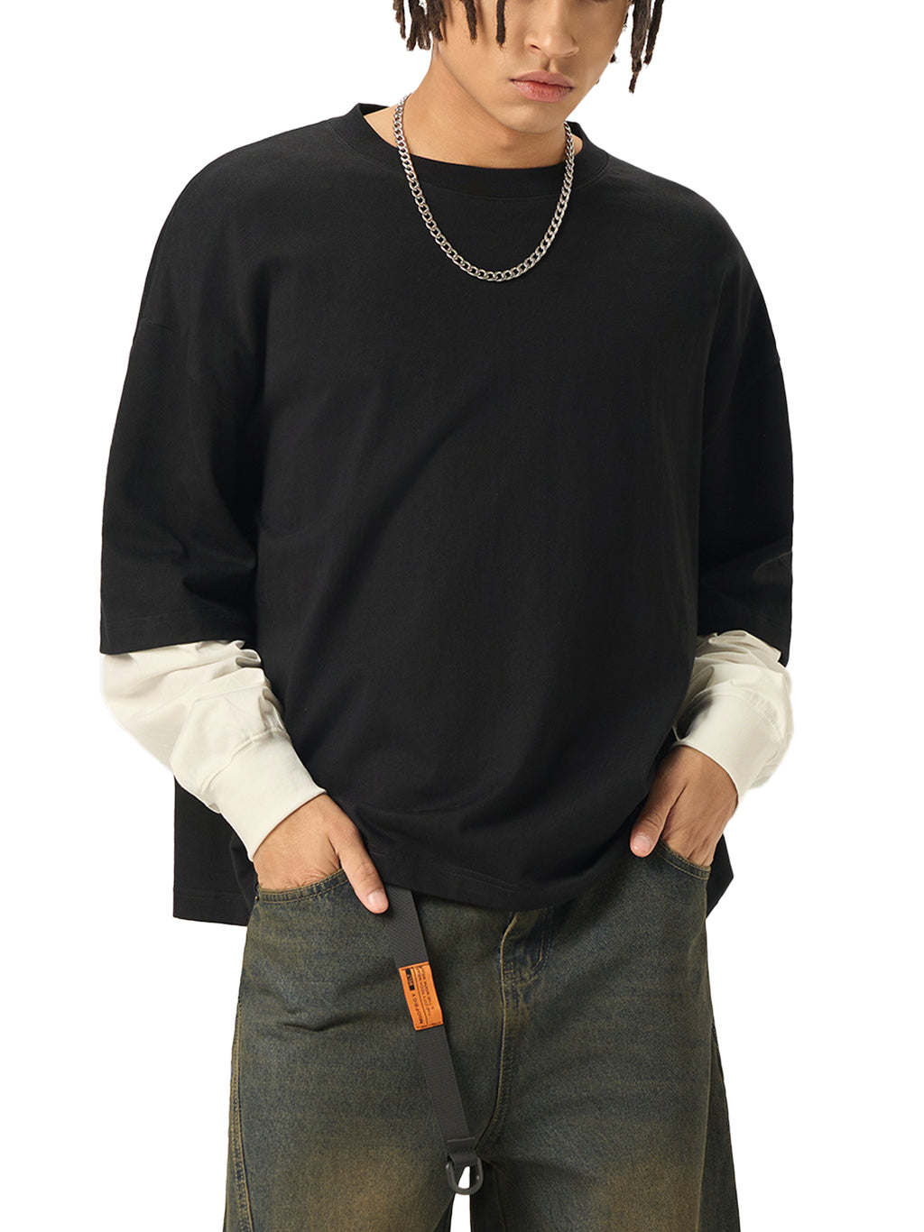 Vedoy Collective,Layered Contrast Sleeve ,100% Cotton,Layered