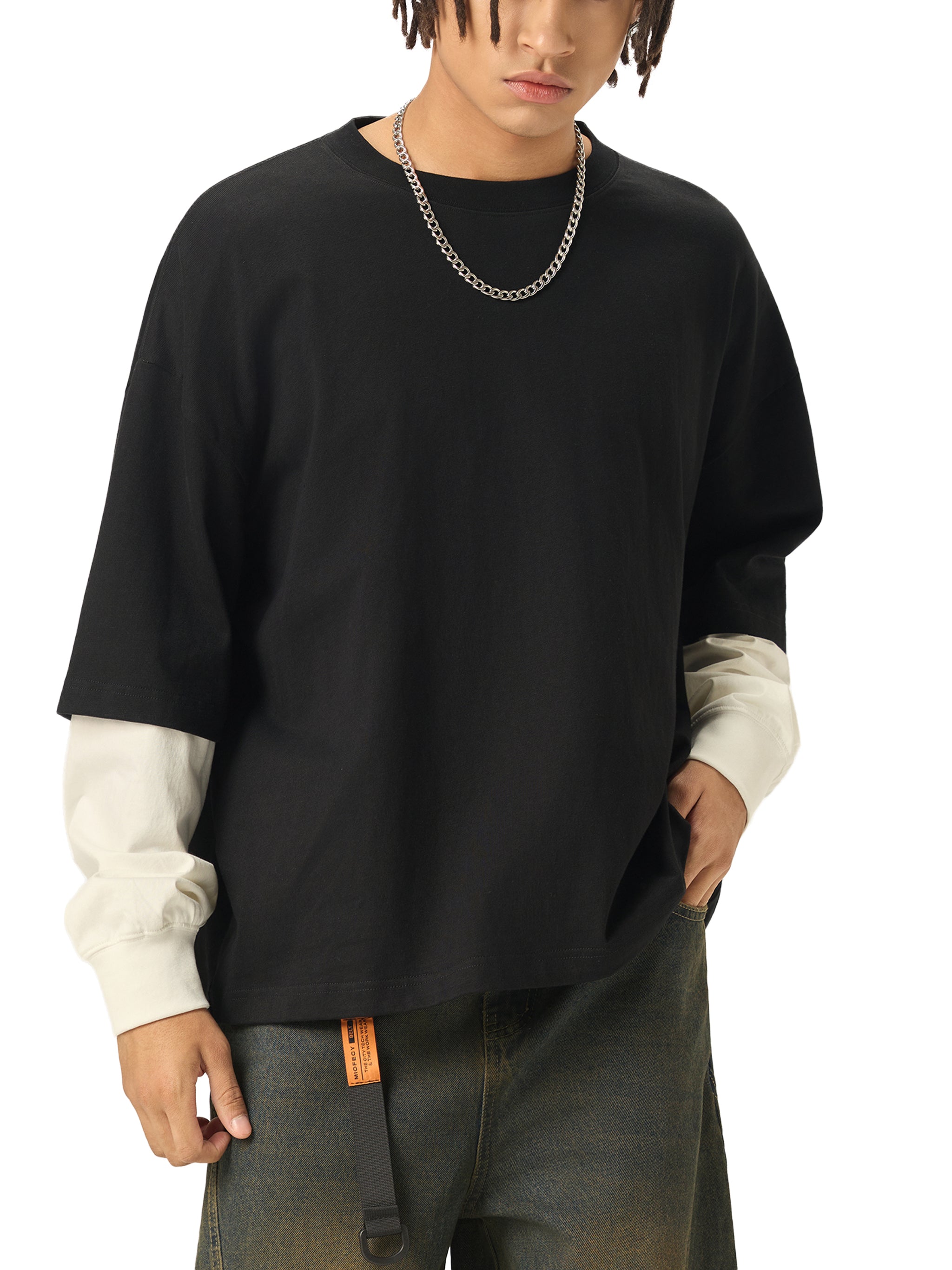 Vedoy Collective,Layered Contrast Sleeve ,100% Cotton,Layered
