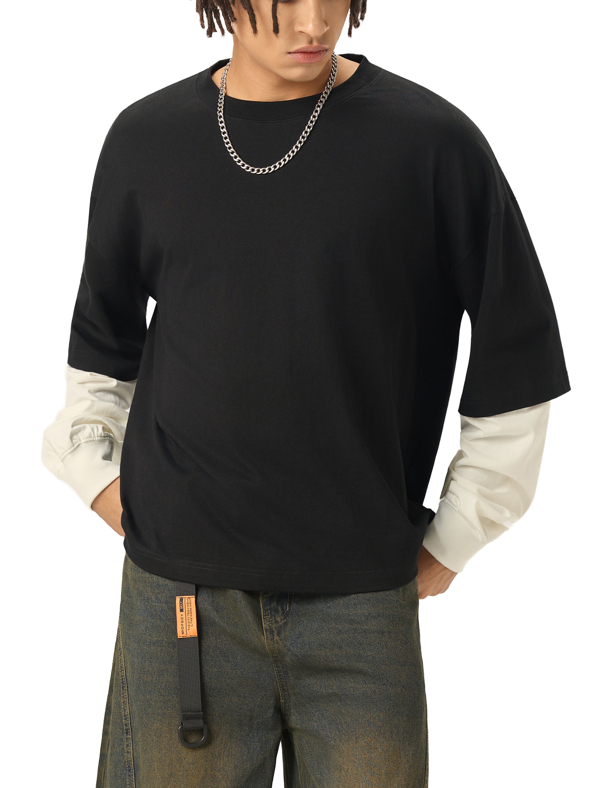 Vedoy Collective,Layered Contrast Sleeve ,100% Cotton,Layered