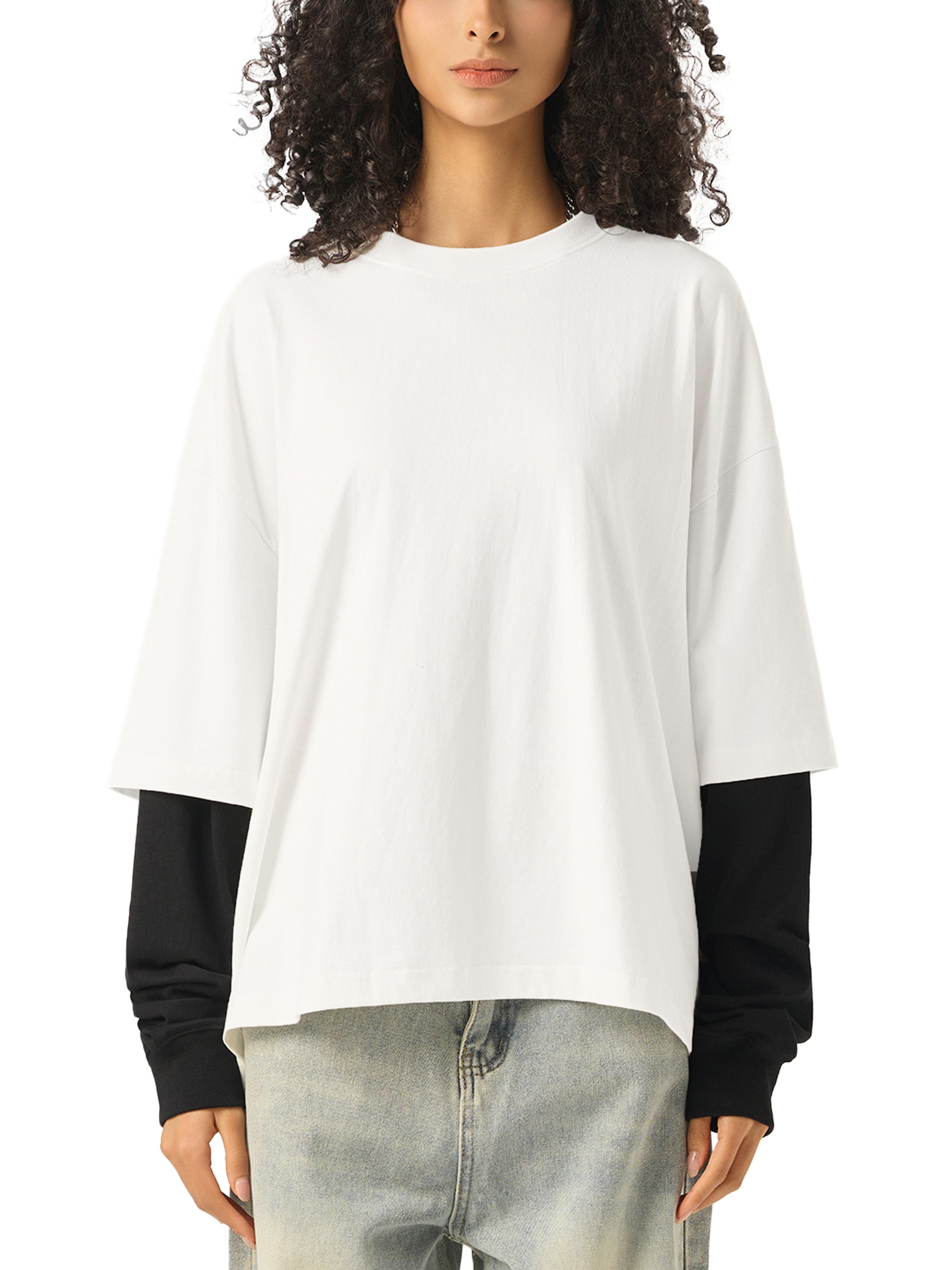Vedoy Collective,Layered Contrast Sleeve ,100% Cotton,Layered