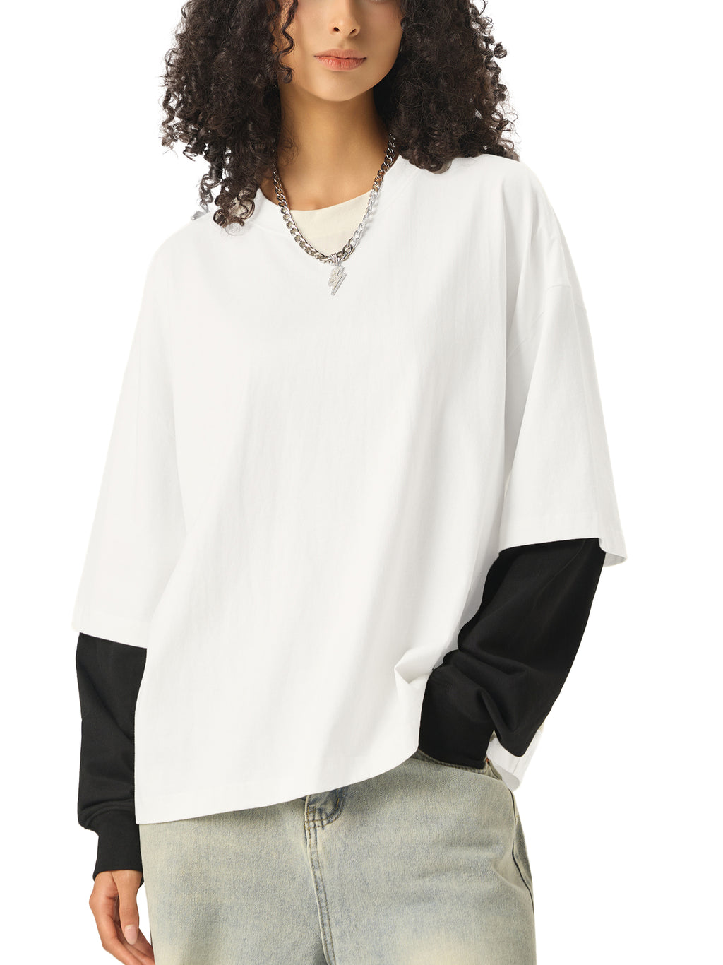 Vedoy Collective,Layered Contrast Sleeve ,100% Cotton,Layered