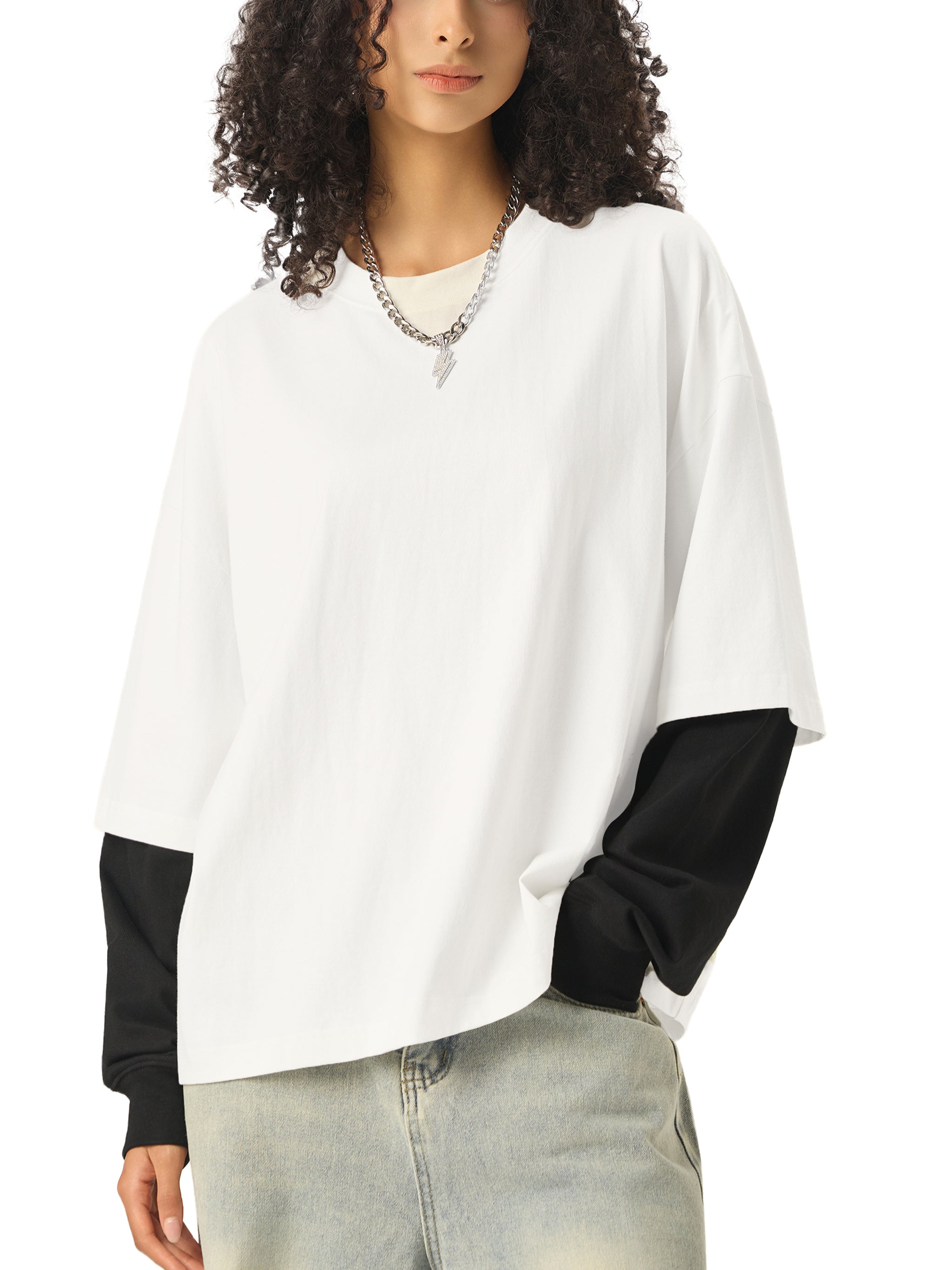 Vedoy Collective,Layered Contrast Sleeve ,100% Cotton,Layered