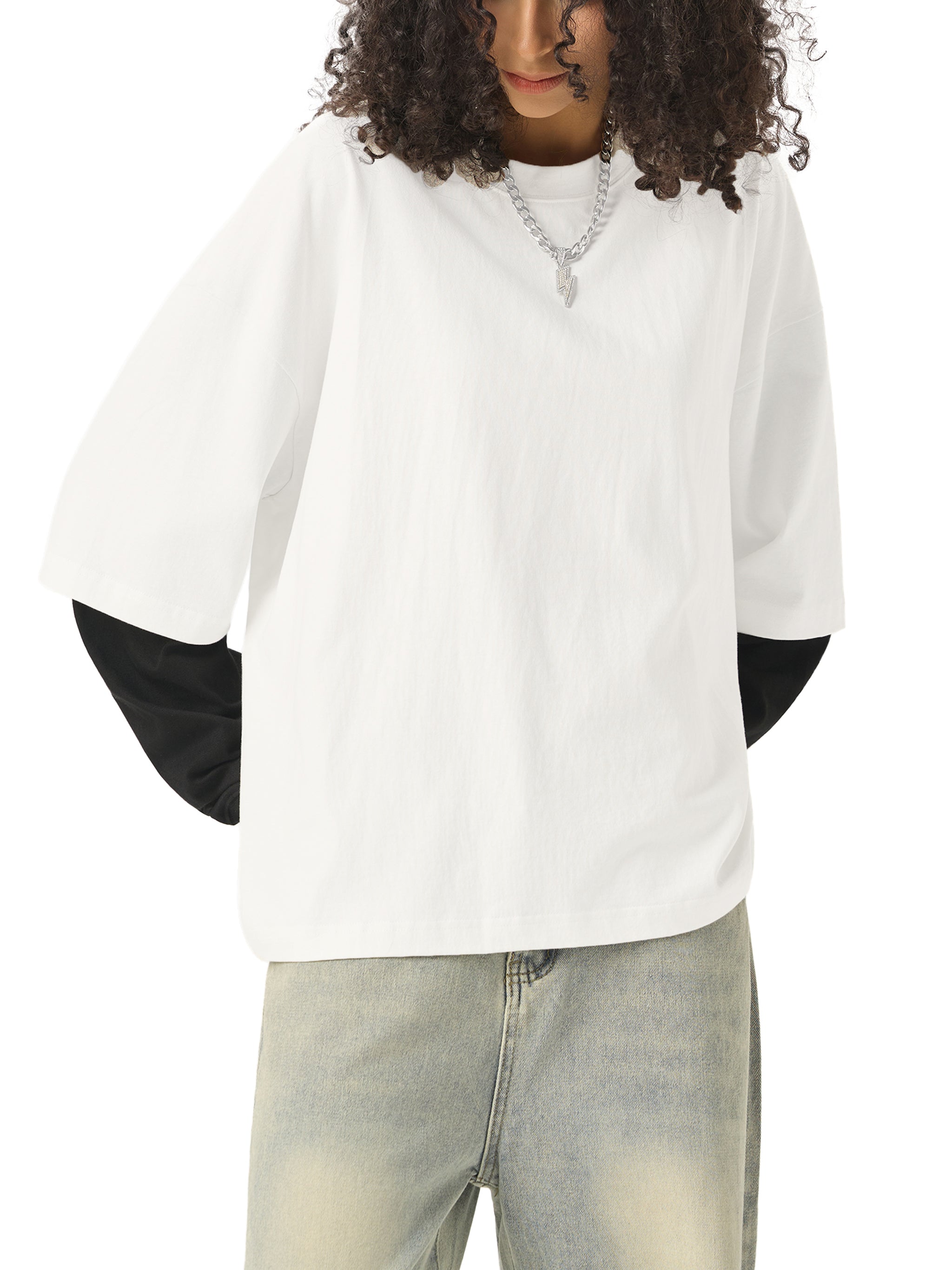 Vedoy Collective,Layered Contrast Sleeve ,100% Cotton,Layered