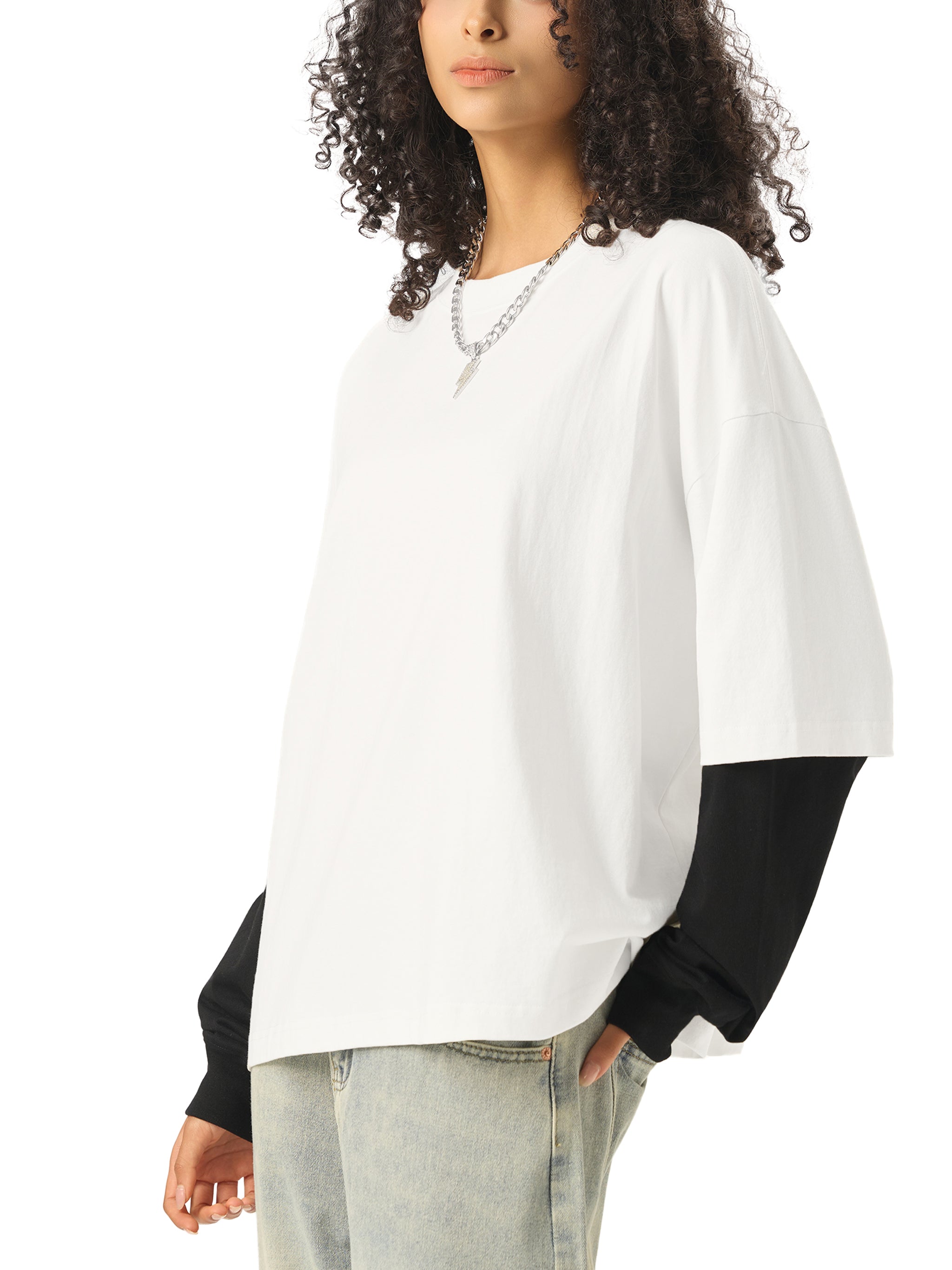 Vedoy Collective,Layered Contrast Sleeve ,100% Cotton,Layered