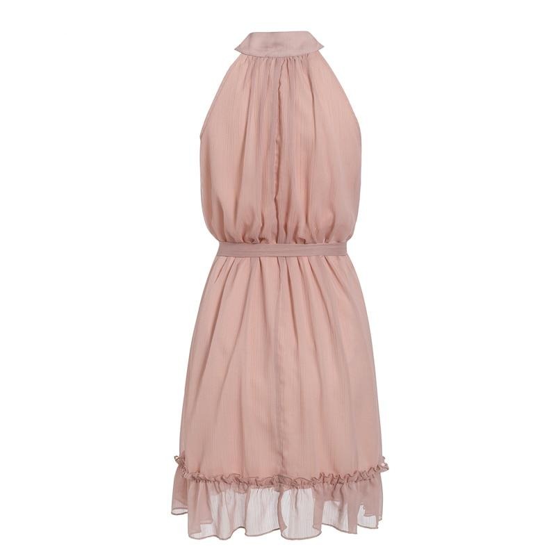 Sexy sleeveless women dress Solid ruffled sash buttons party summer dress-1