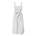 Simplee Polka dot women dress Sleeveless buttons belt bodycon beach midi dress Streetwear casual beach wear holiday summer dress-0