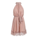 Sexy sleeveless women dress Solid ruffled sash buttons party summer dress-0