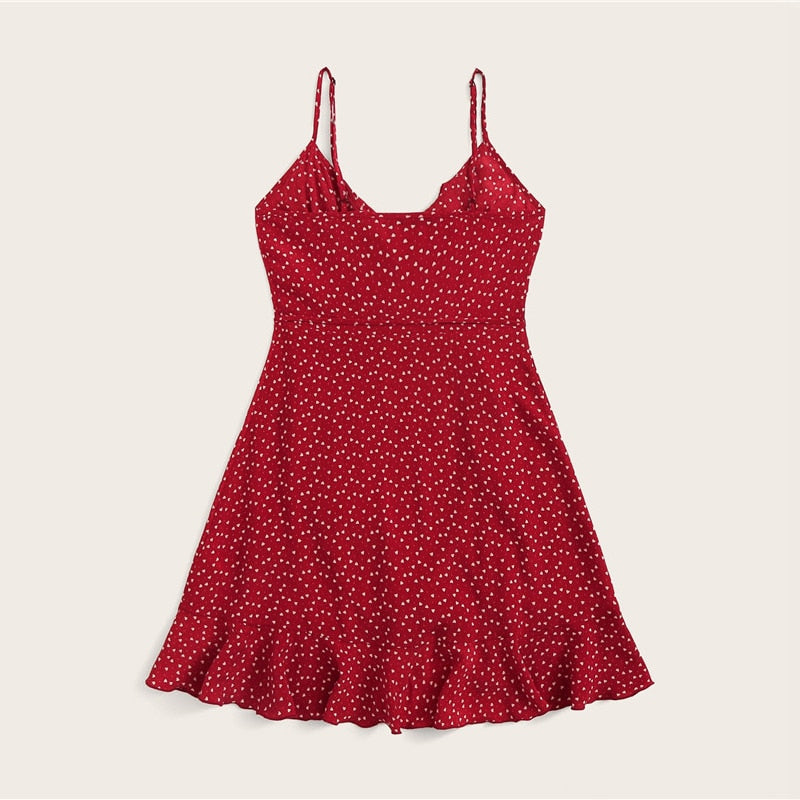 Ruffle Detail Self Tie Wrap Slip Mini Dress Women Boho Sleeveless V Neck Summer Dress Ladies Slim Beach Dress-2